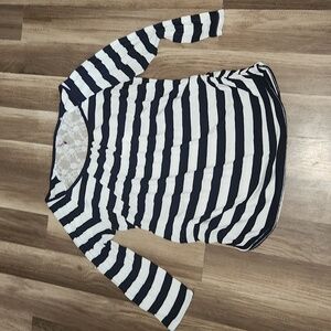 Mom's The Word Longsleeve Blue and White Striped Top With Lace Back Size XL